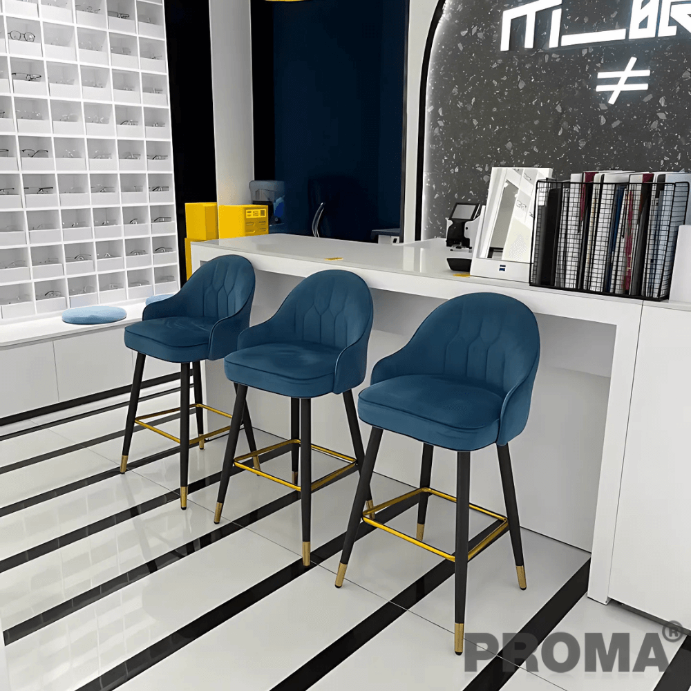  [Pre-order] เก้าอี้บาร์ทรงสูง สไตล์โมเดิร์น Proma-C-62 75 ซม. สีฟ้ากำมะหยี่